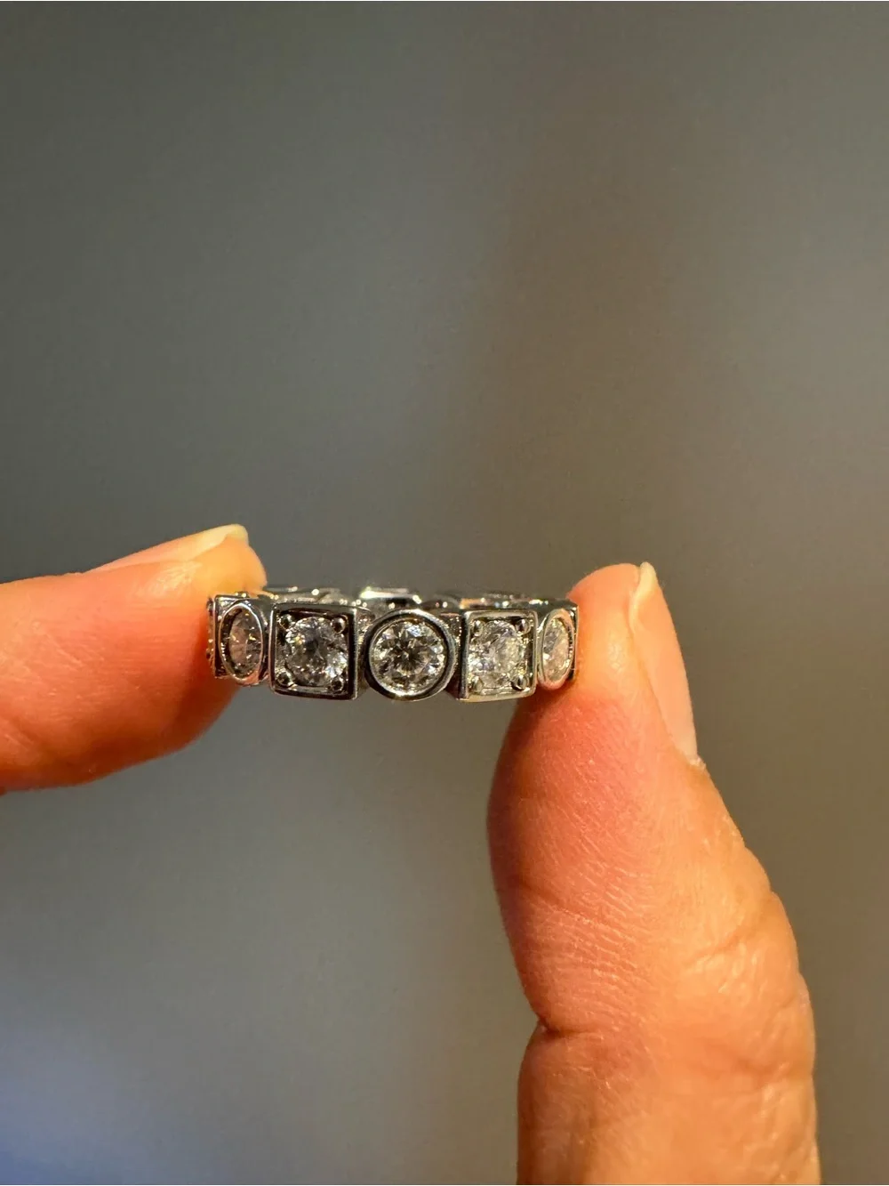 Moissanite Eternity Ring, S925 Sterling Silver Wedding Band, size 5.5